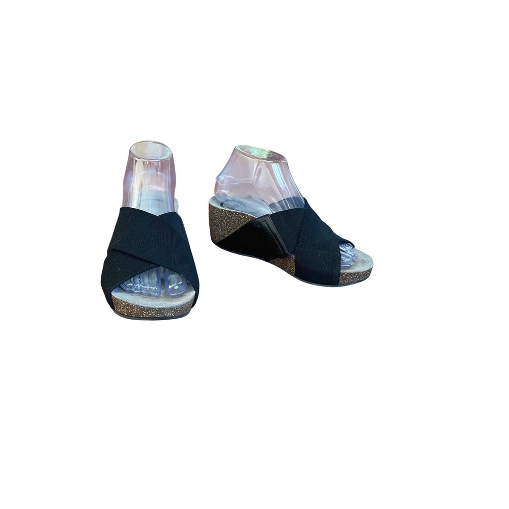 ABEO BIOsystem Womens Black Crisscross Elastic Cork Wedge Sandals Size W7N